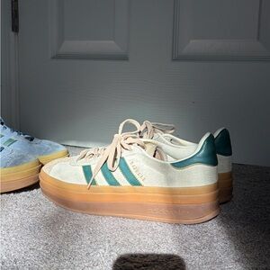 Adidas Women's Cream and Teal Platform Sneakers